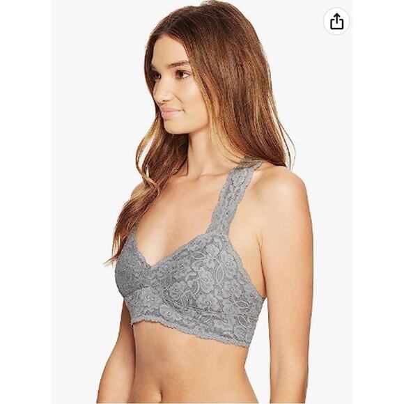 intimately Free People Women's Sz S Grey Lace Adella Longline Bralette Racerback - Picture 3 of 11